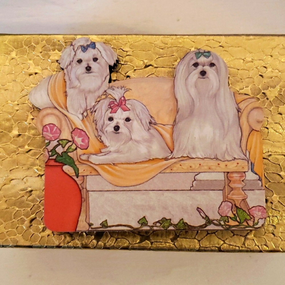 New Maltese Dog Magnet With Gold Gift Box